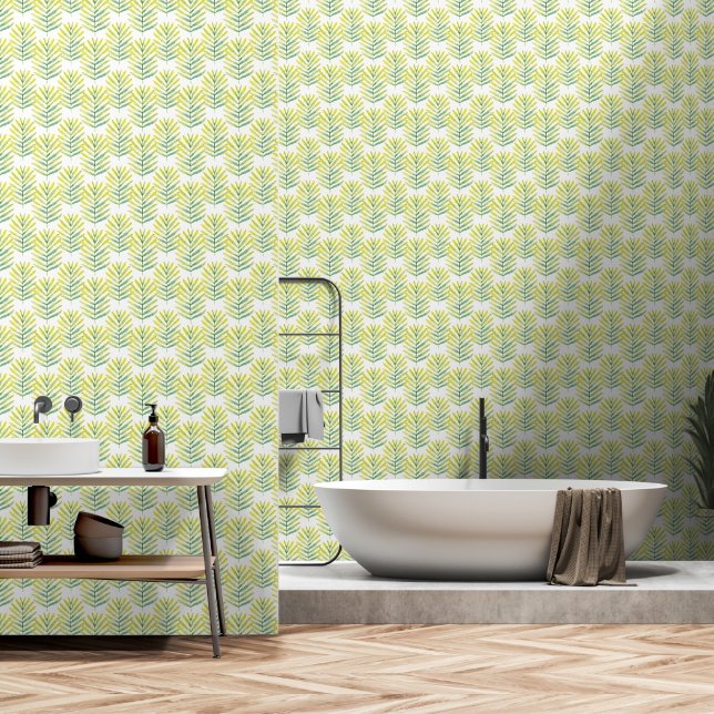Delicate Green Leaves Wallpaper (Bathroom)