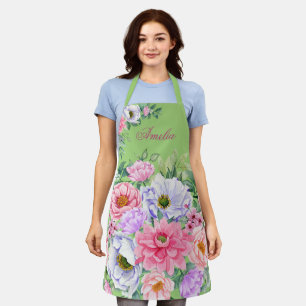 Delicate Green Summer Garden Party Flowers Apron