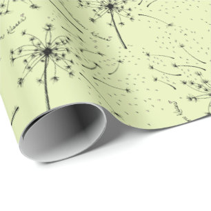 Delicate Green Wildflower Dandelion Kisses Floral Wrapping Paper
