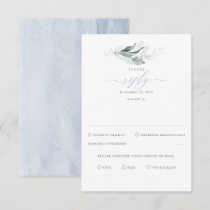 Delicate Greenery and Dusty Blue Wedding RSVP Card