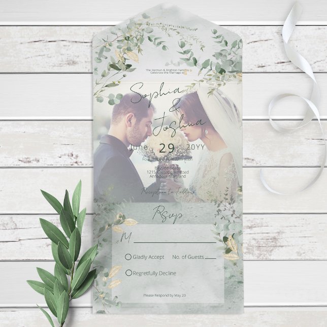 Delicate Greenery Modern Photo No Dinner All In One Invitation (Creator Uploaded)