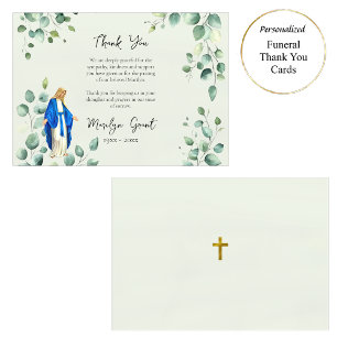 Delicate Greenery Virgin Mary Catholic Funeral Thank You Card