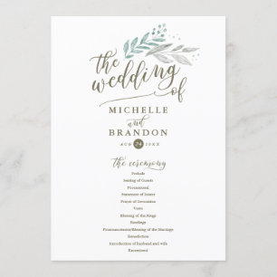 Delicate Greenery   Wedding Ceremony Program Programme