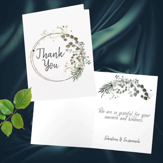 Delicate Greenery White Floral Ring Personalised  Card (Thank you note card front with inside template text.)
