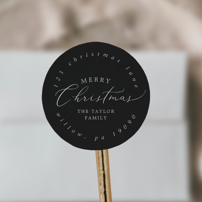 Delicate Grey Christmas Circular Return Address Classic Round Sticker (Creator Uploaded)
