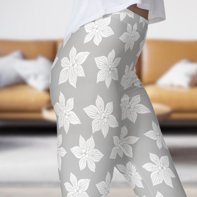 Delicate Grey Floral Bloom Pattern Leggings (Gray in Bloom)