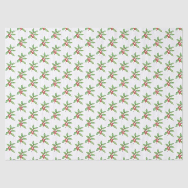 Delicate Holly berries Christmas Tissue Paper (Front)