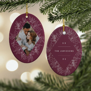 Delicate Holly Elegant Geometric Photo Ceramic Tree Decoration