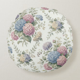 Delicate Hydrangea Flowers Round Cushion