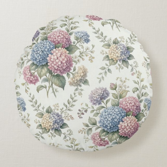 Delicate Hydrangea Flowers  Round Cushion (Front)