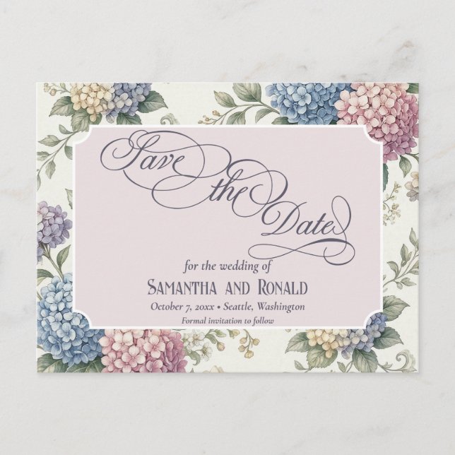 Delicate Hydrangea Flowers Wedding Announcement Postcard (Front)
