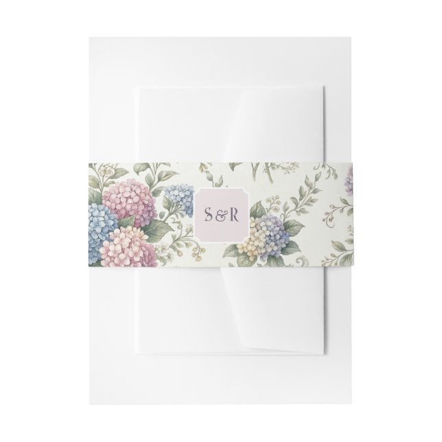Delicate Hydrangea Flowers Wedding Invitation Belly Band (Front Example)