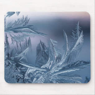 Delicate Ice Frost Crystals on Glass Texture Photo Mouse Pad