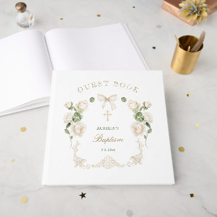 Delicate Ivory Roses Frame Baptism Guest Book