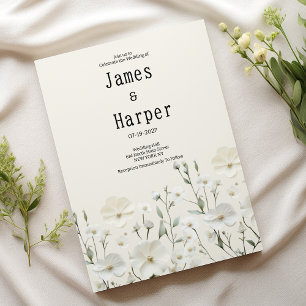 Delicate ivory white floral arrangement Wedding Invitation