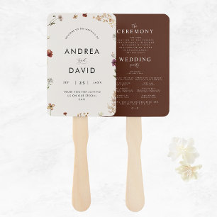 Delicate Ivory Wildflowers Script Wedding Program Hand Fan