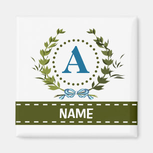 Delicate Ivy Wreath and Bow Name with Monogram A Magnet