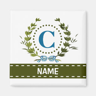 Delicate Ivy Wreath and Bow Name with Monogram C Magnet