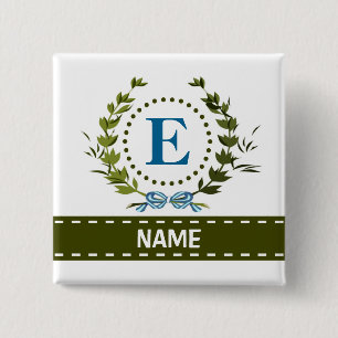 Delicate Ivy Wreath and Bow Name with Monogram E 15 Cm Square Badge