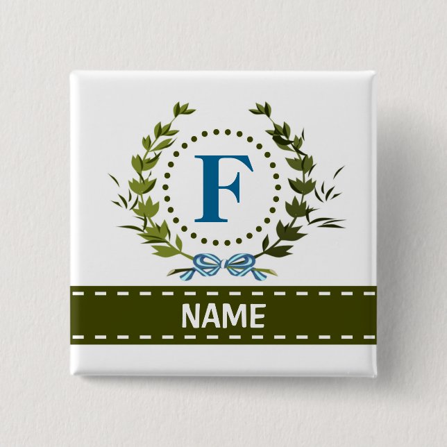 Delicate Ivy Wreath and Bow Name with Monogram F 15 Cm Square Badge (Front)