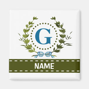 Delicate Ivy Wreath and Bow Name with Monogram G Magnet