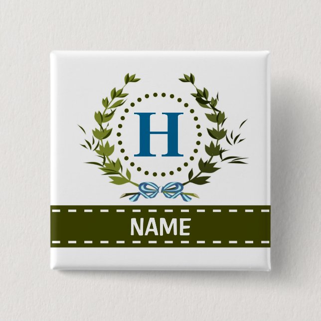 Delicate Ivy Wreath and Bow Name with Monogram H 15 Cm Square Badge (Front)