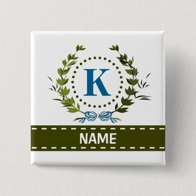 Delicate Ivy Wreath and Bow Name with Monogram K 15 Cm Square Badge (Front)