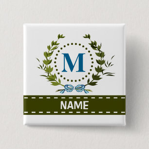 Delicate Ivy Wreath and Bow Name with Monogram M 15 Cm Square Badge