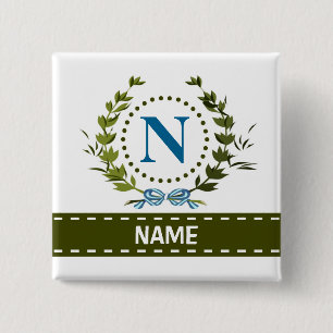 Delicate Ivy Wreath and Bow Name with Monogram N 15 Cm Square Badge