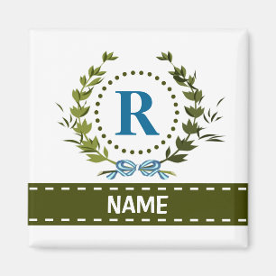 Delicate Ivy Wreath and Bow Name with Monogram R Magnet