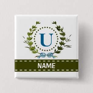 Delicate Ivy Wreath and Bow Name with Monogram U 15 Cm Square Badge