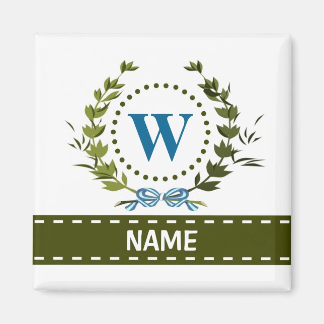 Delicate Ivy Wreath and Bow Name with Monogram W Magnet (Front)