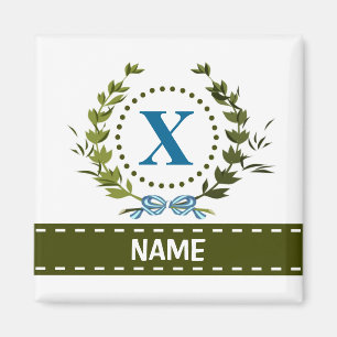 Delicate Ivy Wreath and Bow Name with Monogram X Magnet