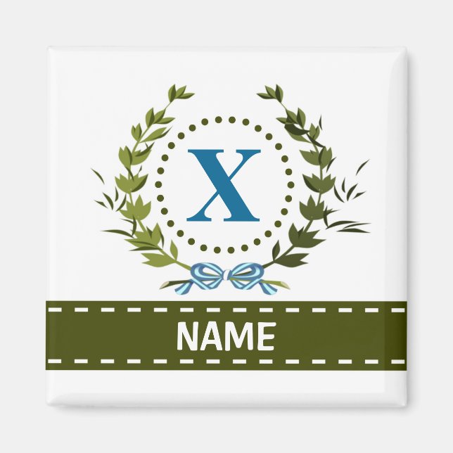Delicate Ivy Wreath and Bow Name with Monogram X Magnet (Front)