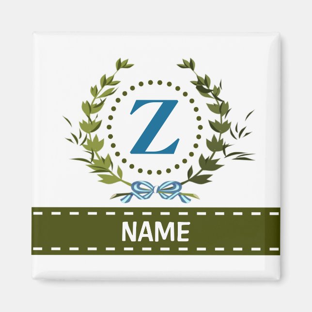 Delicate Ivy Wreath and Bow Name with Monogram Z Magnet (Front)