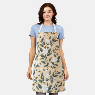 Delicate Jasmine Floral Pattern Apron
