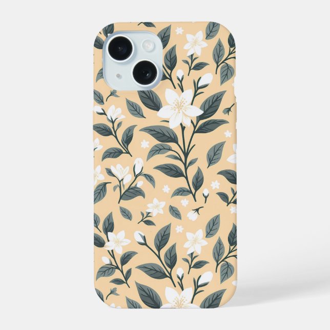Delicate Jasmine Floral Pattern iPhone 15 Case (Back)