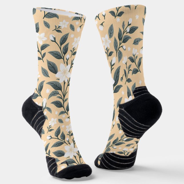 Delicate Jasmine Floral Pattern Socks (Angled)