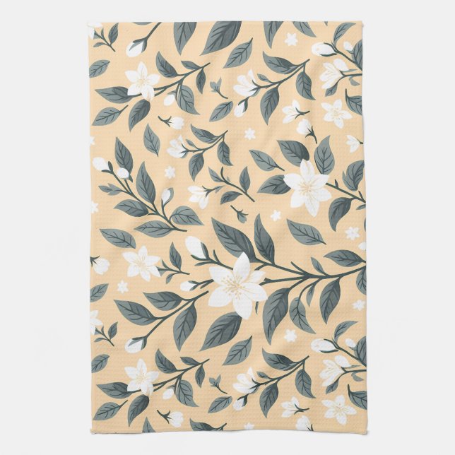 Delicate Jasmine Floral Pattern Tea Towel (Vertical)