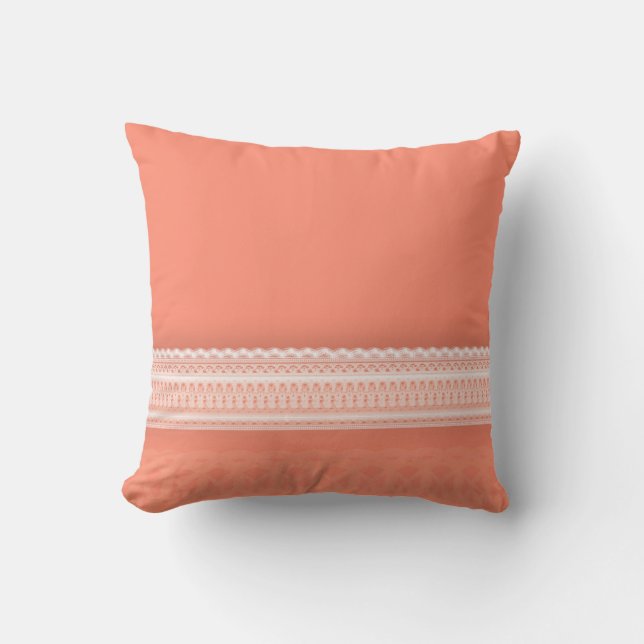 Delicate Lace Against Vibrant Coral Cushion (Front)