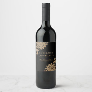 Delicate Lace Black and Gold Script Wine Label