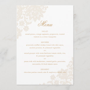 Delicate Lace Corner Ivory and Gold Script Wedding Menu