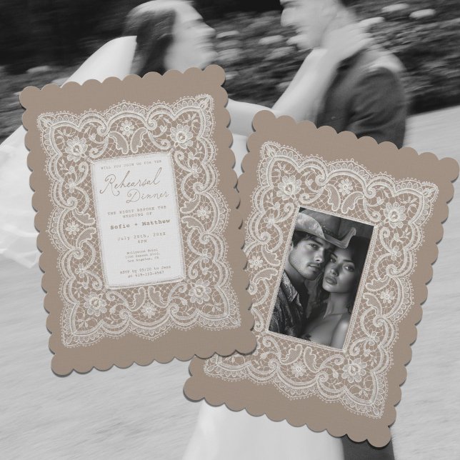 Delicate Lace Doily Beige Rehearsal Dinner Invitation (Delicate Lace Doily Beige Rehearsal Dinner Invitation)