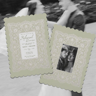 Delicate Lace Doily Sage Green Rehearsal Dinner Invitation