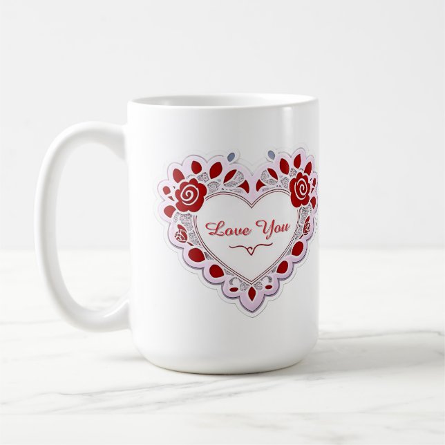 Delicate Lace Heart Card Coffee Mug (Left)