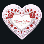 Delicate Lace Heart Card Sticker<br><div class="desc">A decorative heart design with white lace edges and flowing floral swirls on a soft pink background. Perfect for Valentine’s,  wedding invitations,  romance,  or love-themed stock projects.</div>