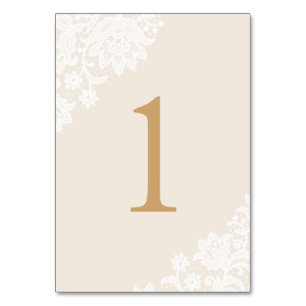 Delicate Lace Ivory and Gold Script Wedding Table Number