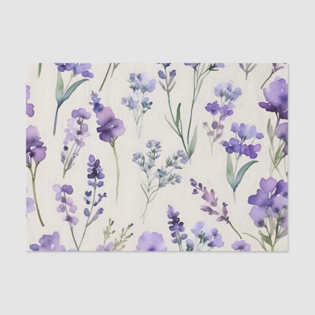 Delicate Lavender Dream Watercolor Floral Tissue Paper (Front)