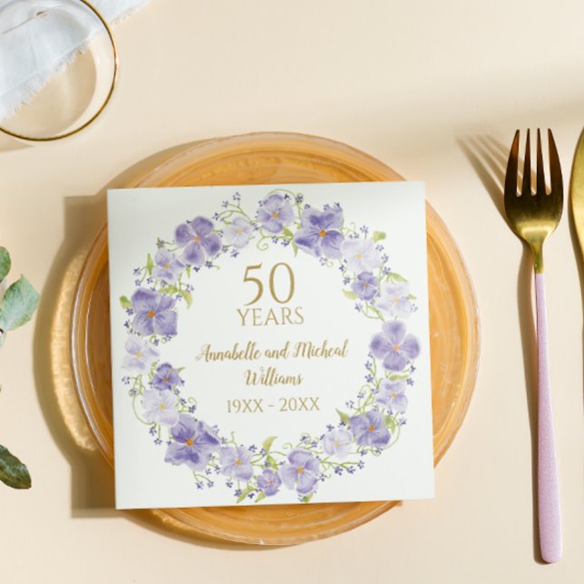 Delicate Lavender Floral Garland 50th Wedding  Napkin (Creator Uploaded)