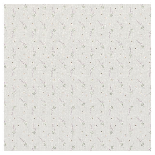 Delicate Lavender & Honeybee Botanical Outline Fabric (Close Up)